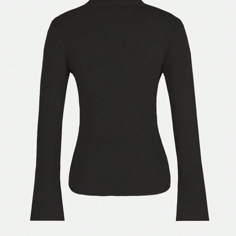 Black Casual Women's Button Cross Design Long Sleeve Sweater Asymmetric Pullover - Picture 2 of 3